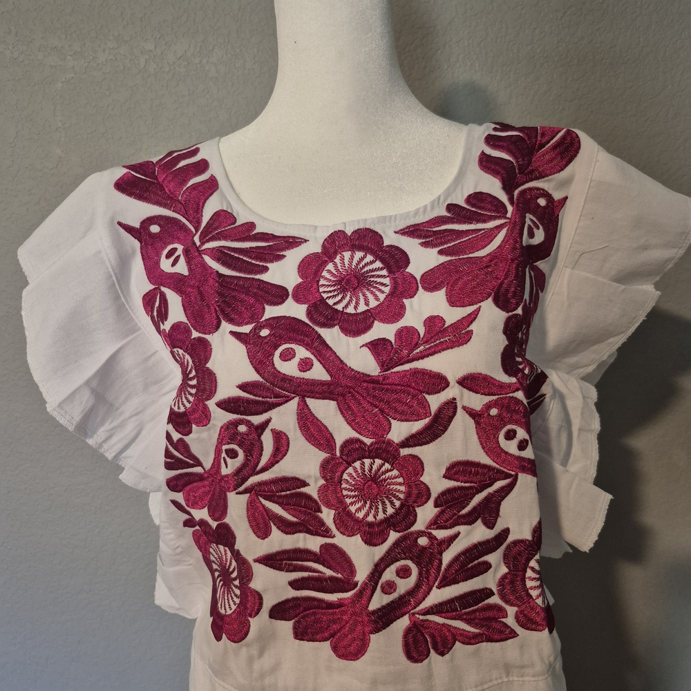 Embroidered White and Pink Women's Top